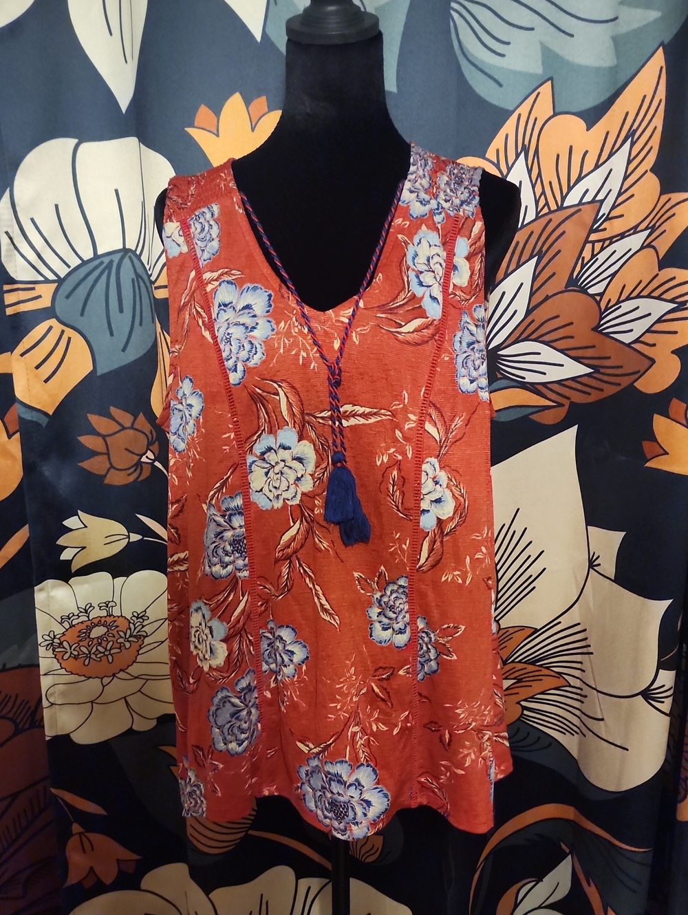 Knox Rose Orange Floral Tassel V-Neck Camisole